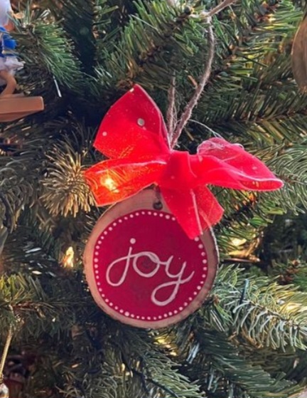 Hand Painted Wood Burned Ornament - Joy